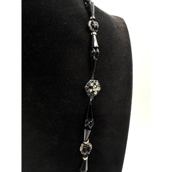 Vintage Miriam Haskell Mourning Black Glass And Rhinestone Necklace - Picture 3 of 7